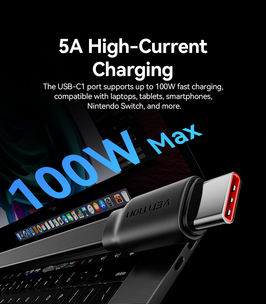 【Retractable Charging】Vention 3 in 1 100W USB-C to USB-C Retractable ...