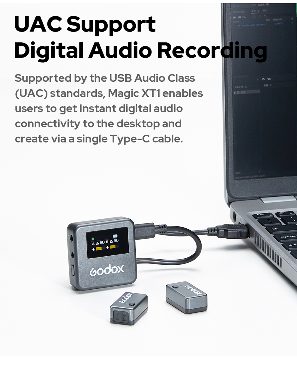 Micrófono Inalámbrico GODOX Magic XT1 – 2.4G Con Reducción De Ruido, Pantalla Táctil, Compatible Con Cámaras, USB-C Y Lightning