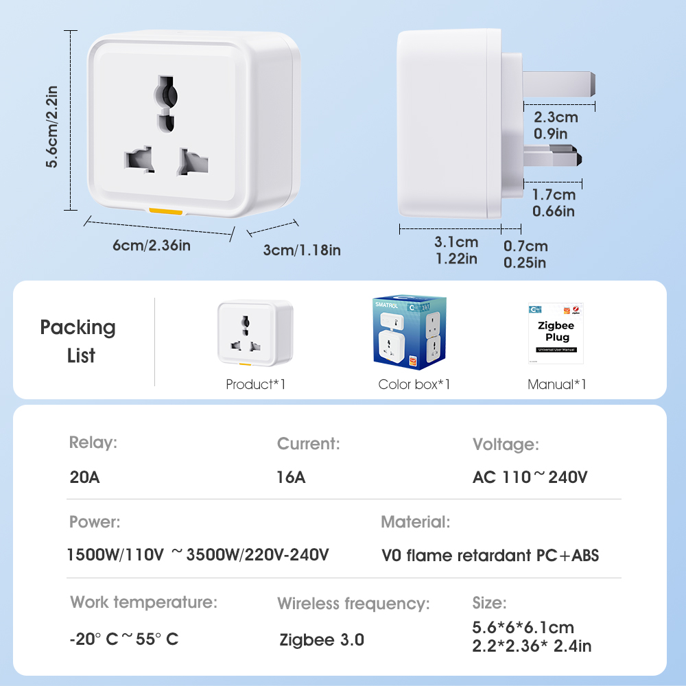 SMATRUL Tuya Zigbee Multi Smart Plug Socket 16A Power Monitor Track ...