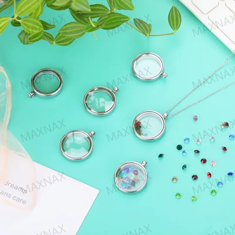 Small Tangka Gawu box pendant Round stainless steel jewelry transparent ...