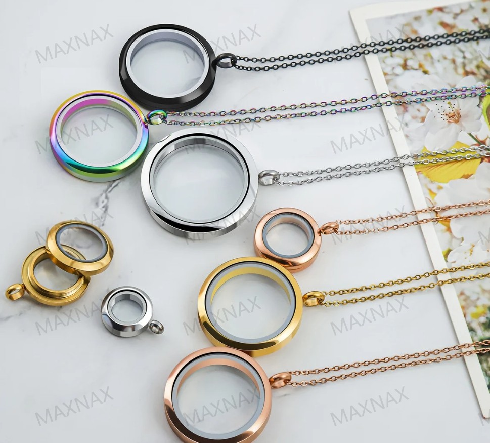 Small Tangka Gawu box pendant Round stainless steel jewelry transparent ...