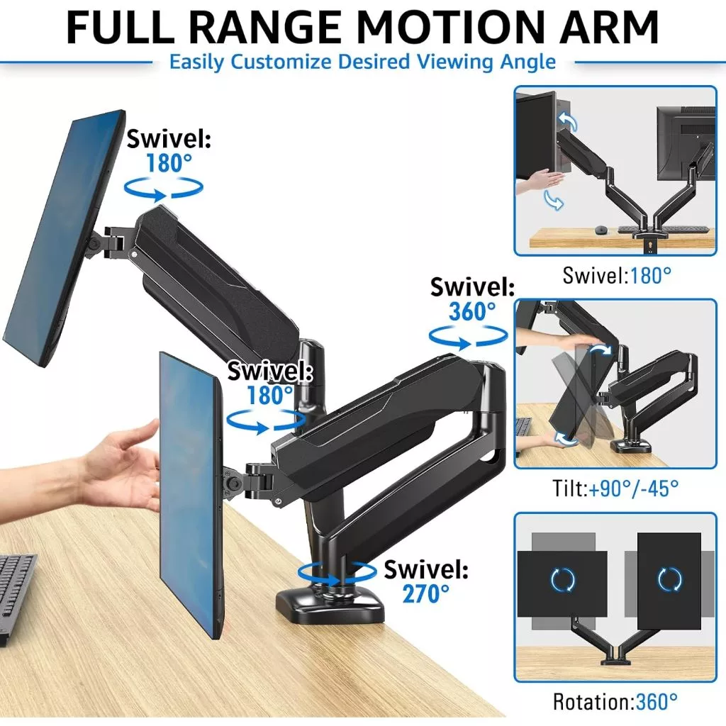 🇸🇬 Monitor Dual Arm Desktop Mount Bracket 17”-34” Bearing 10kg 360 ...