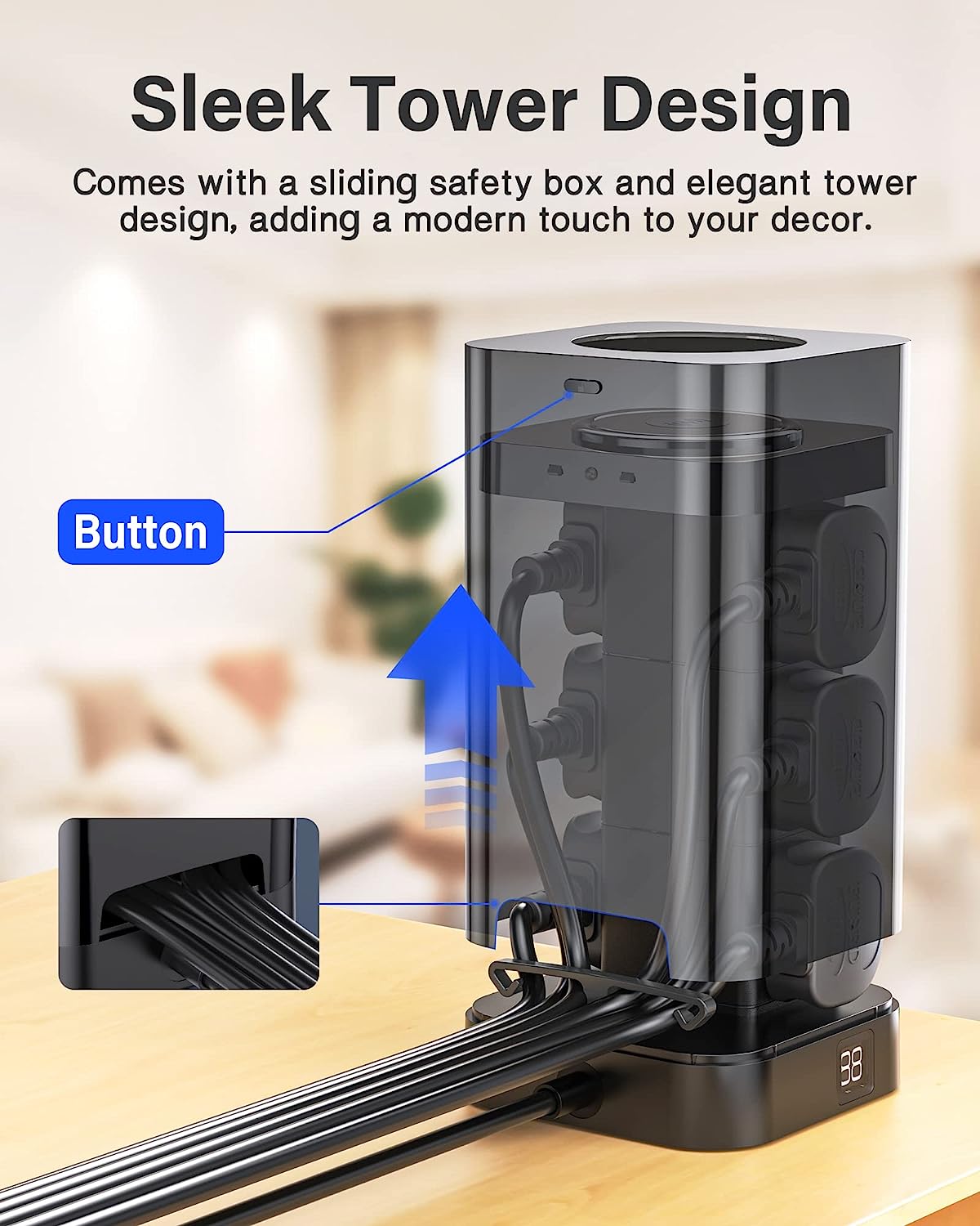 VANENIK Vertical Power Strip Tower Socket Extension Cord with USB PD30W ...