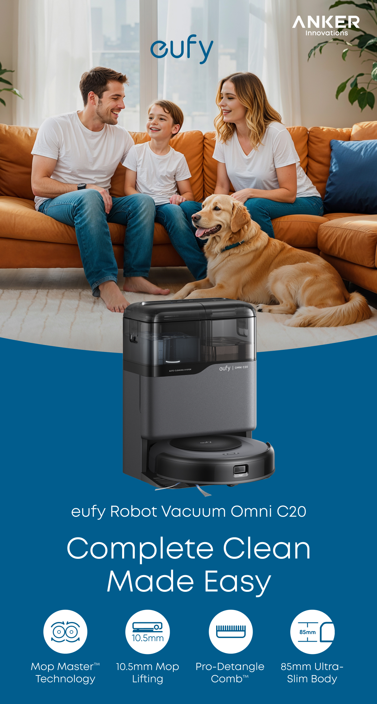 Best Seller】eufy Robot Vacuum Omni C20, 7000 Pa Powerful Suction