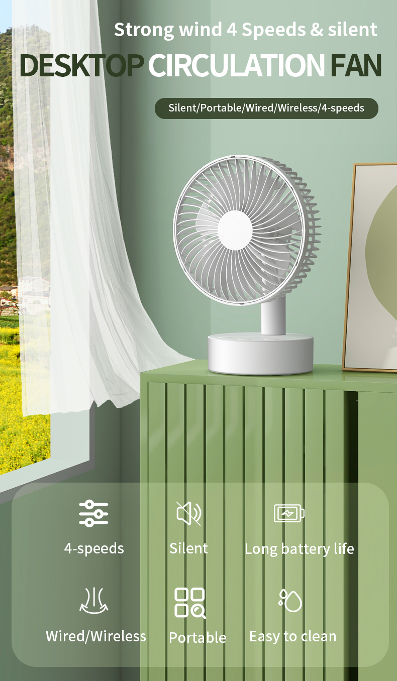 8 inch Table Fan Portable Strong Wind Students Study Fan Silent ...