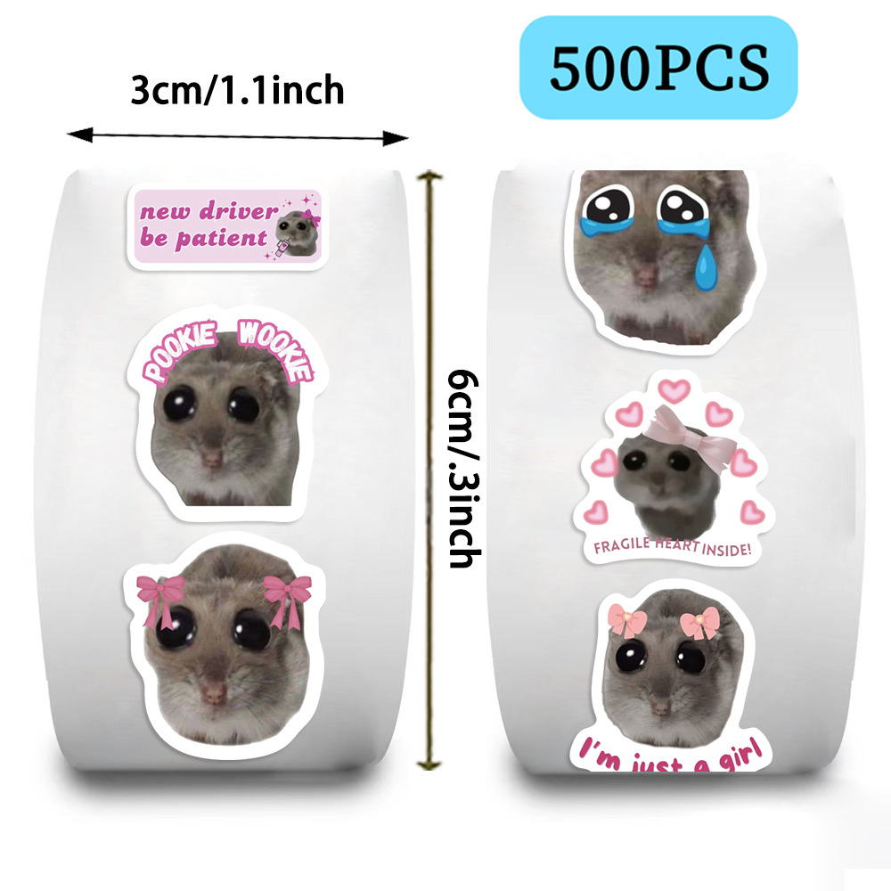 500PCS/Roll Cute Sad Hamster Meme Stickers For Kids Emoji Decal Phone ...
