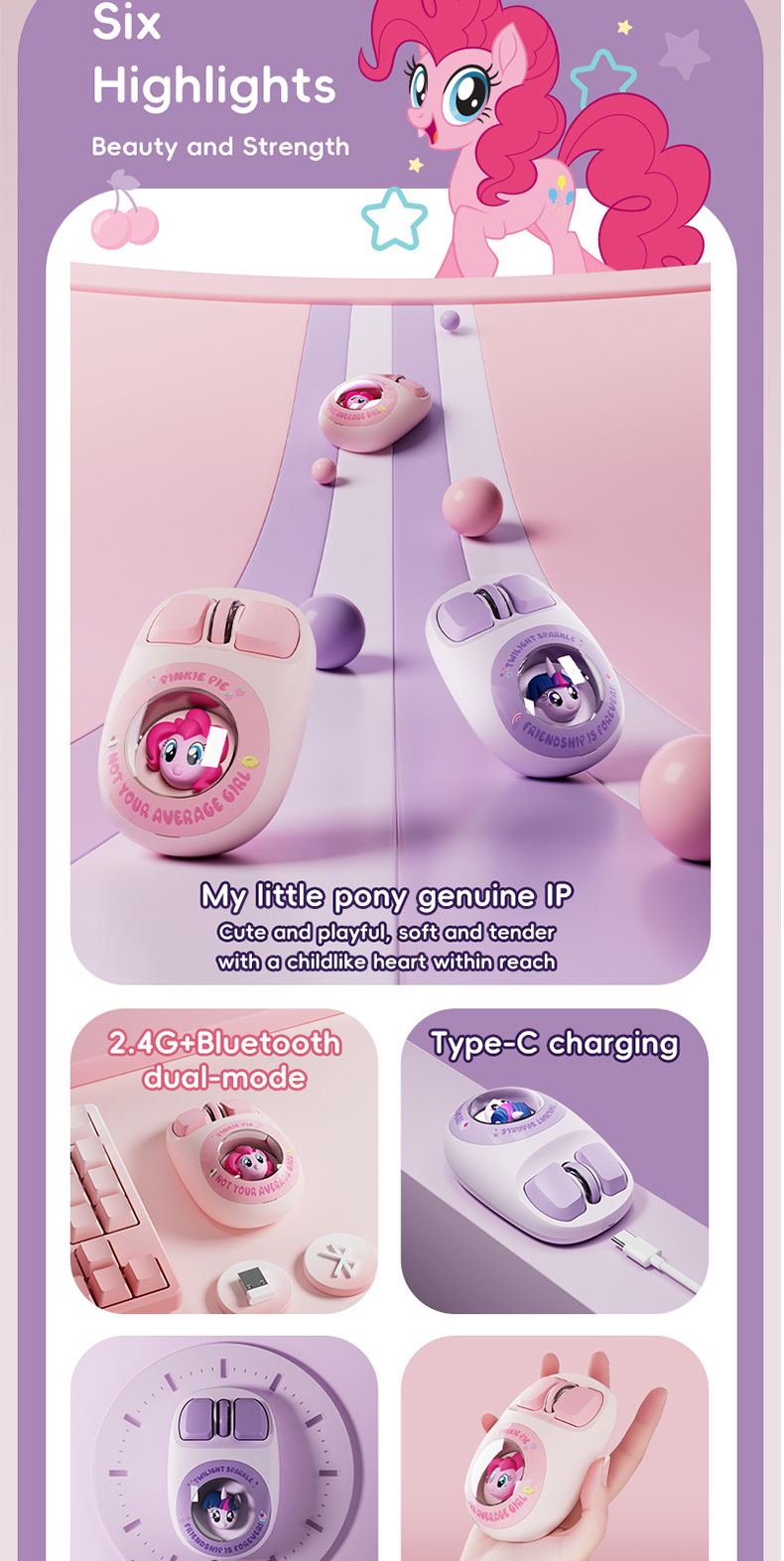 My Little Pony MS08 Wireless Mouse 2.4G Bluetooth Dual-mode Cute Doll ...