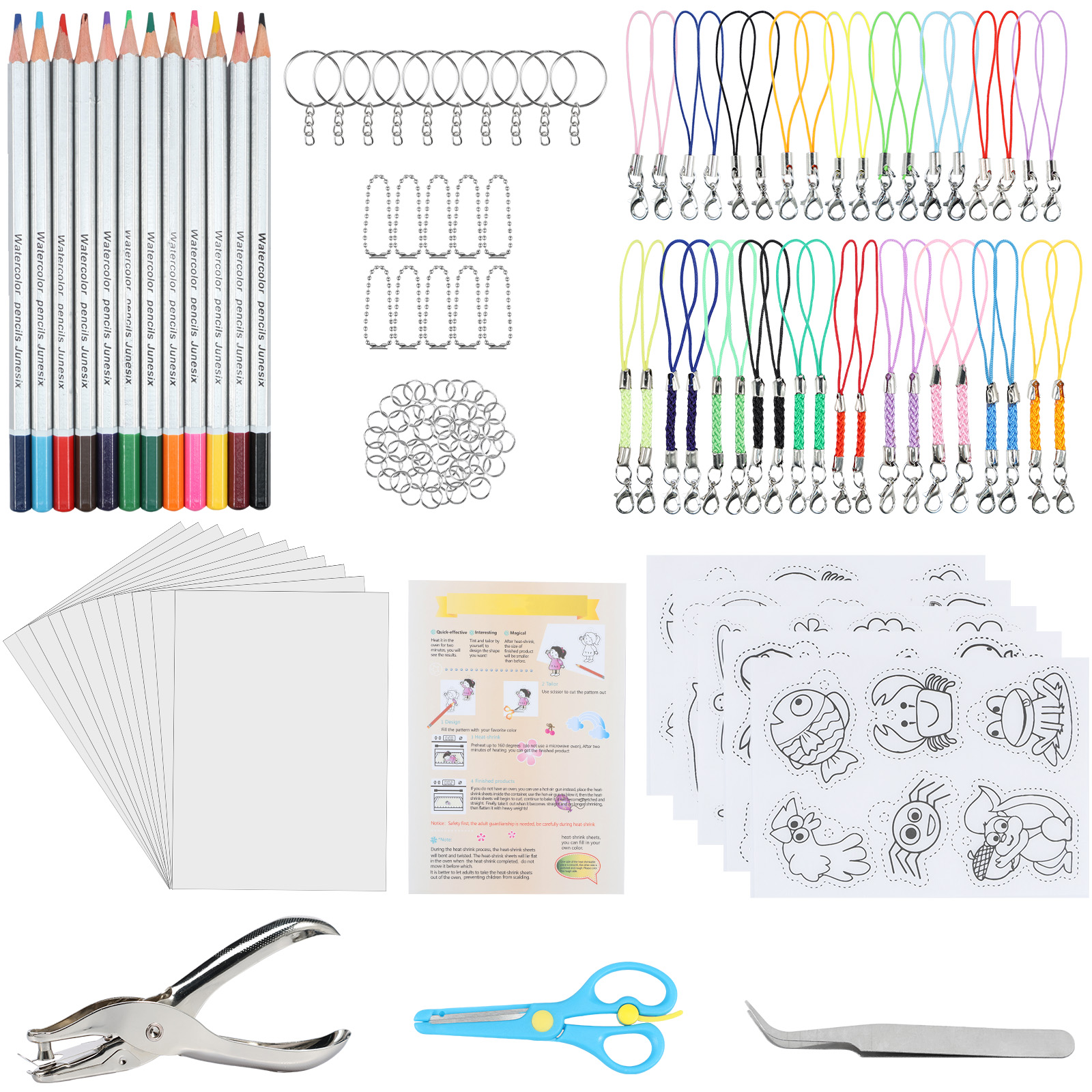 200Pcs Heat Shrink Plastic Sheet Kit Shrinky Art Keychain Kit with 25 ...