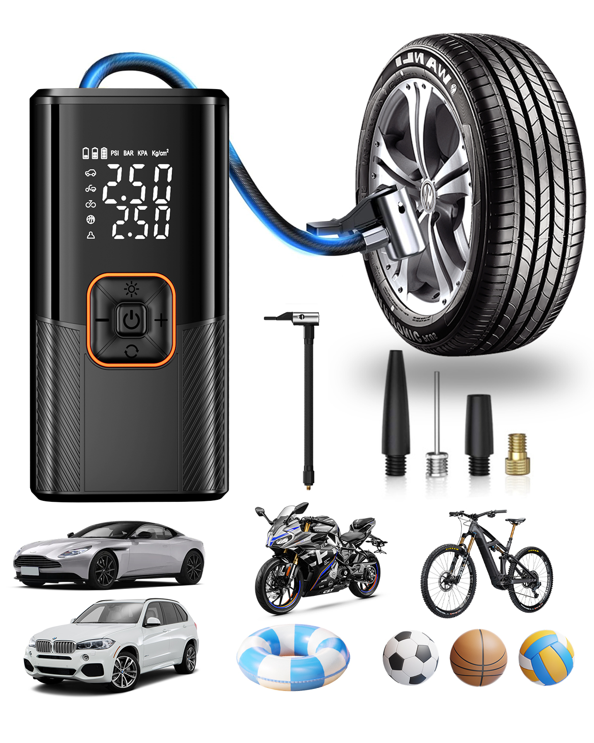 Tire Inflator Portable Air Compressor Portable Cordless Mini Air Pump ...