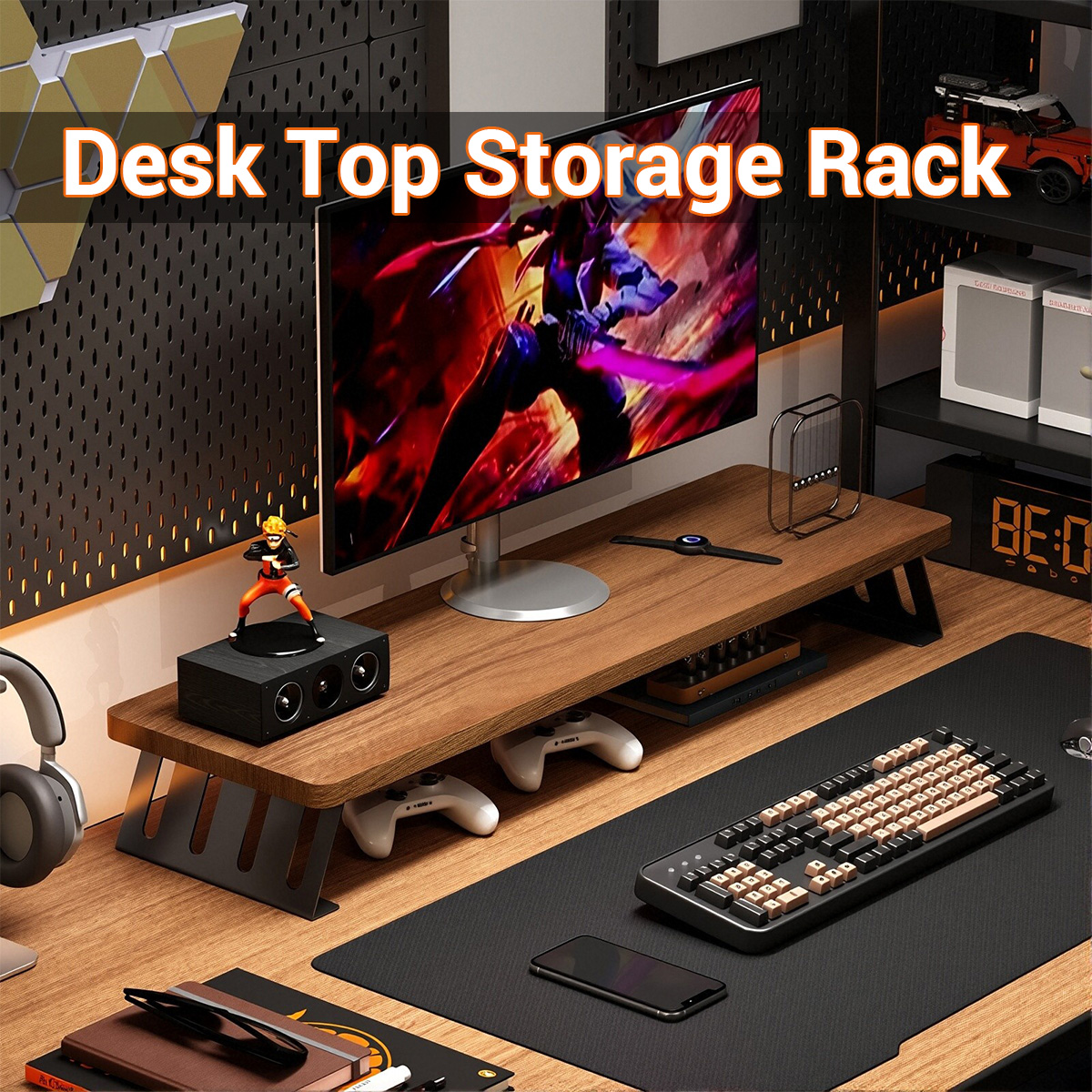 Wooden Laptop Stand with Storage Ergonomic Monitor Riser Desk Organiser ...