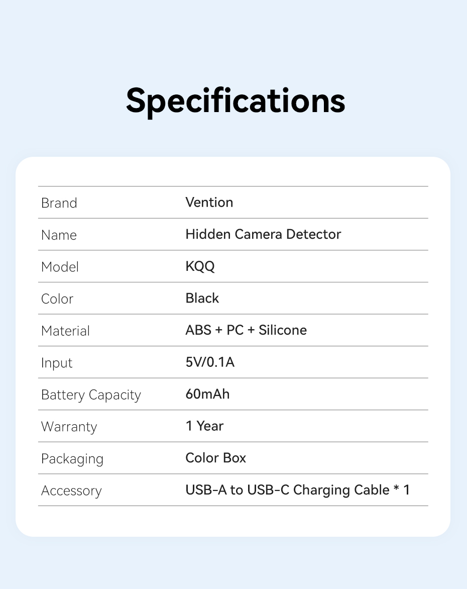 Vention Camera Detector Infrared Anti-Spy Hidden Camera Finder 5-Meter ...