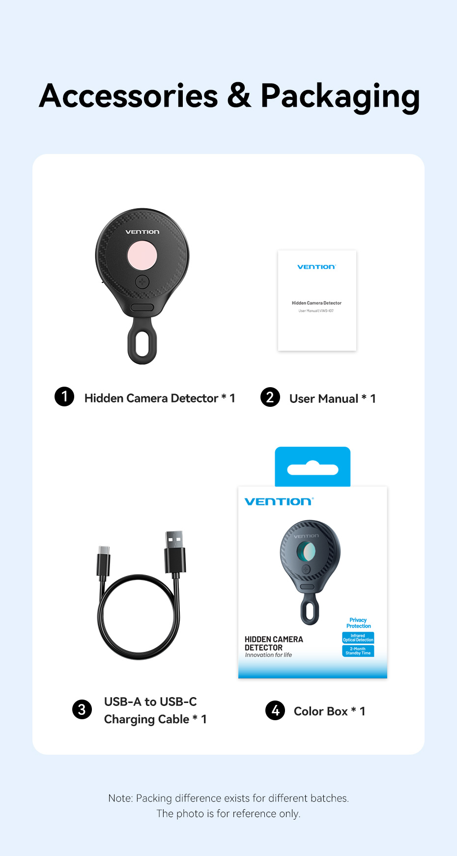 Vention Camera Detector Infrared Anti-Spy Hidden Camera Finder 5-Meter ...
