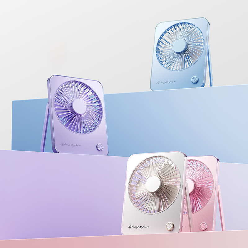 MINISO macaron color sweet fold stand fan desktop mini fan 13.6cm × 3 ...