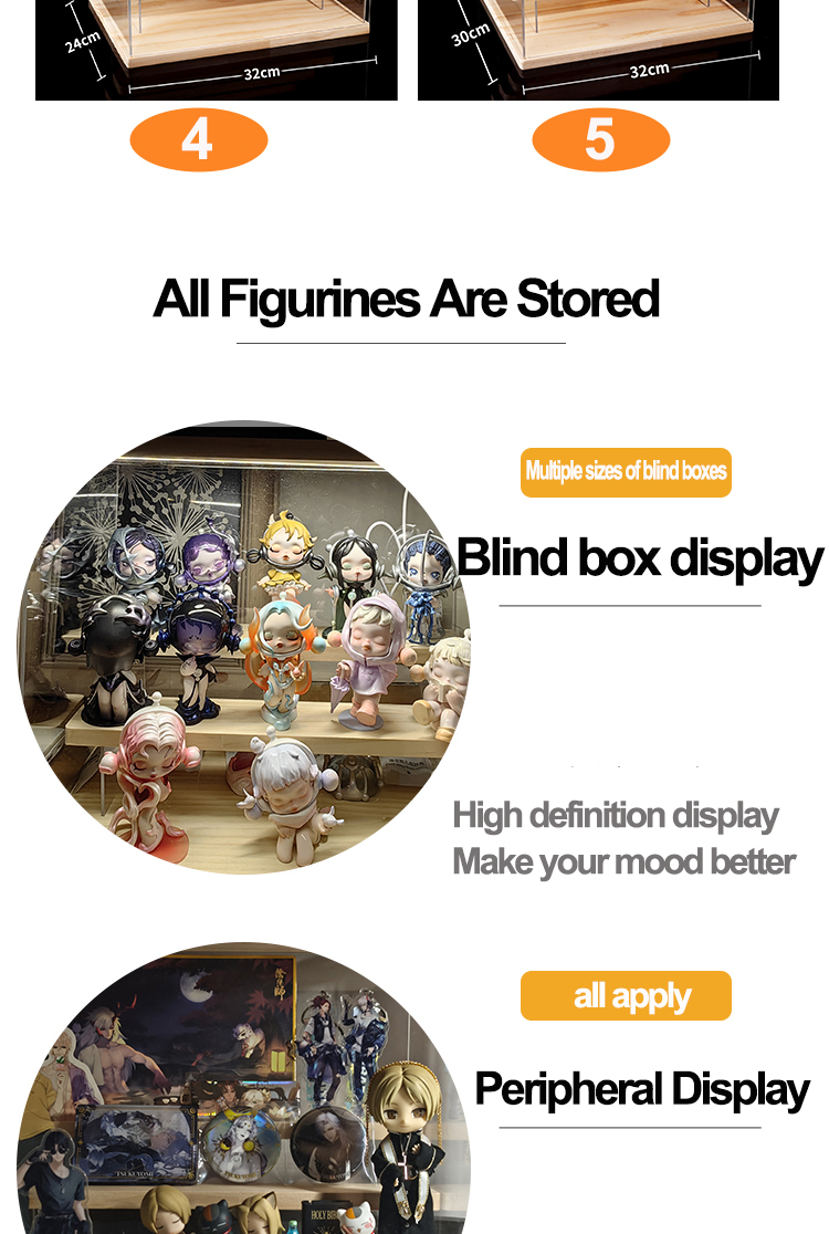 Transparent Acrylic Display Box with Wooden Top/Base Popmart Display ...