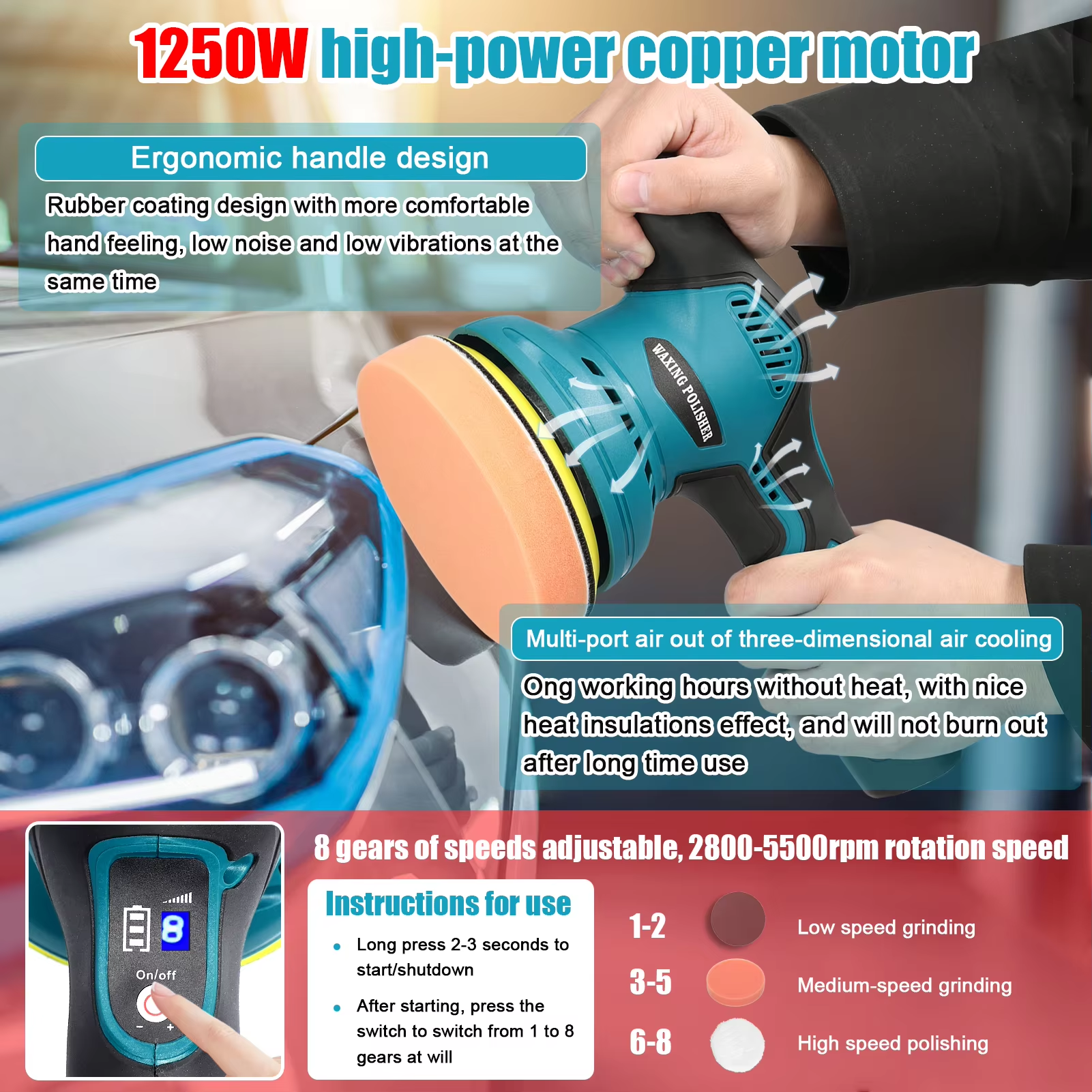 Wireless Car Polisher 12V 2800 5500rpm Cordless Car Polishing Machine ...