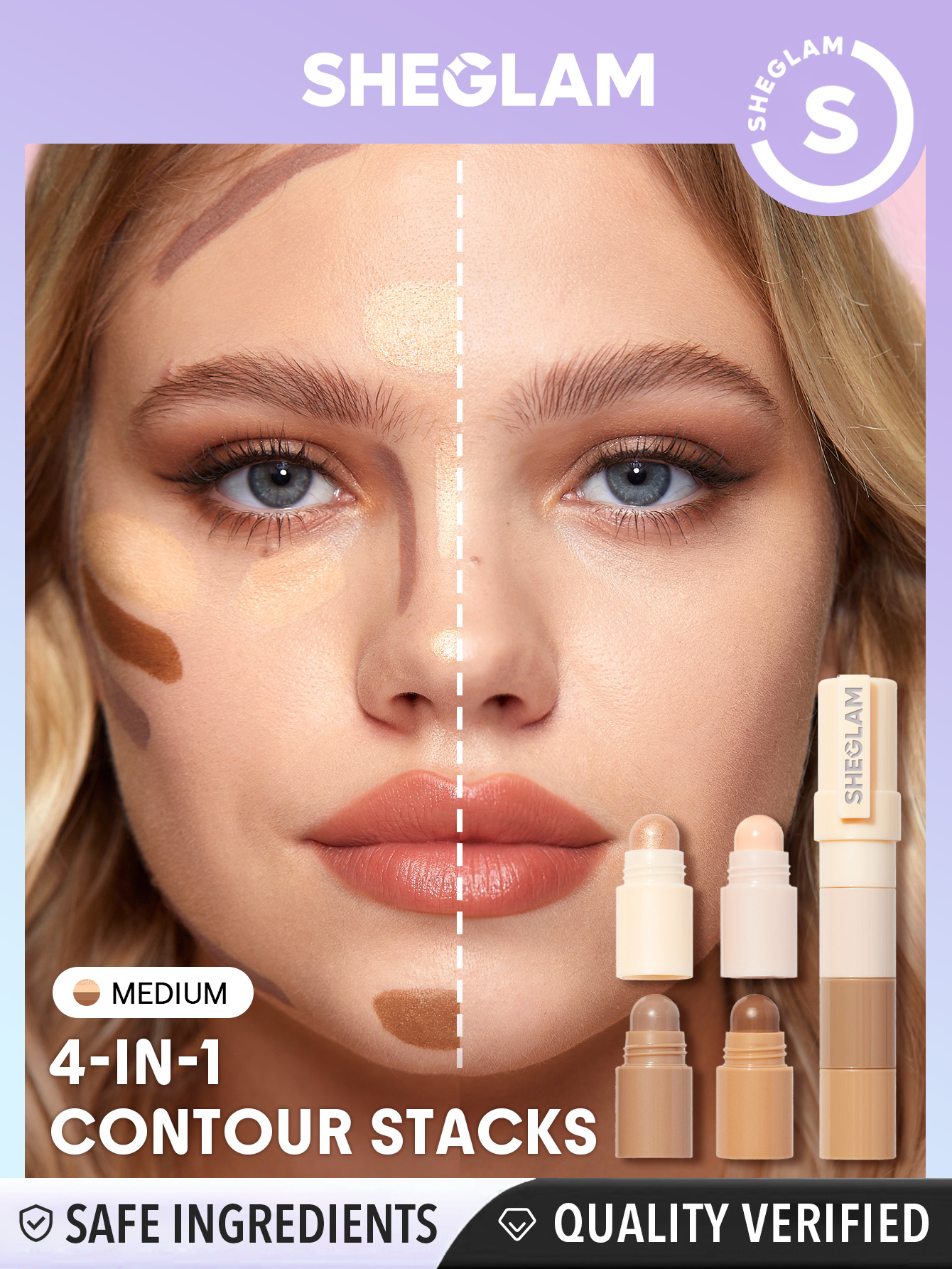 SHEGLAM 4 In 1 Multi-Glam Matte Countour Stack Shimmer Face Highlighter ...