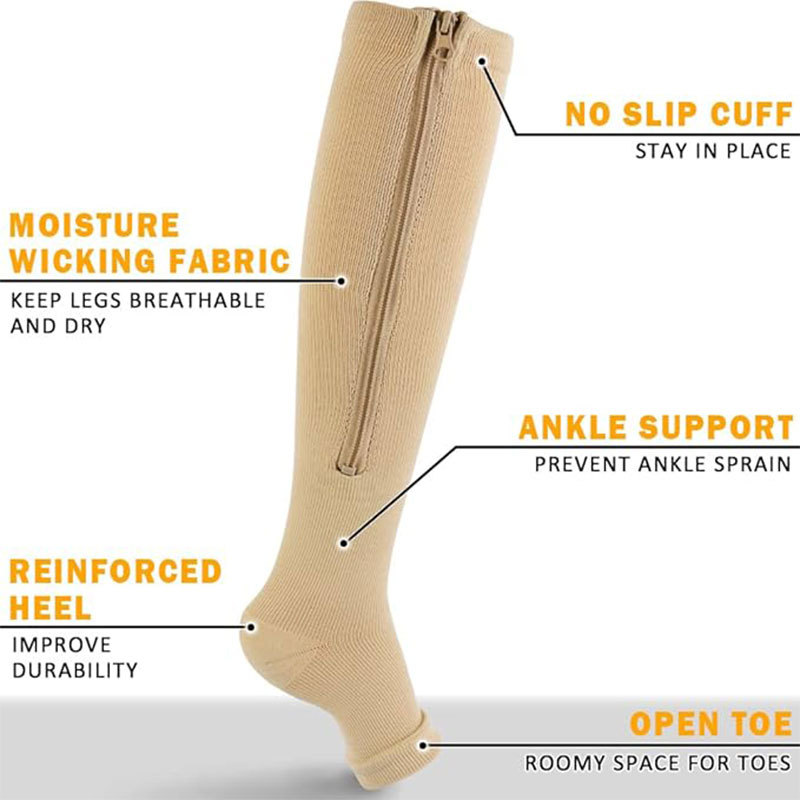 Medical Compression Socks with Side Zipper - 20-30 mmHg Therapeutic ...
