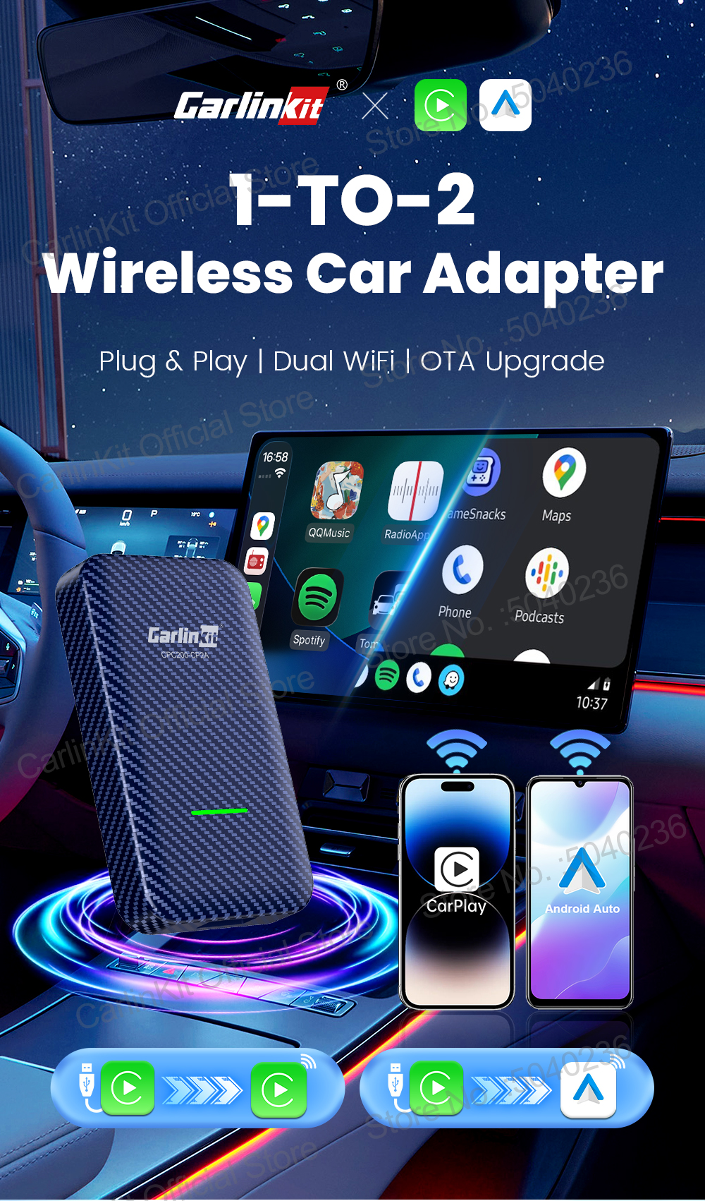 Carlinkit Wireless CarPlay Android Auto Adapter for Cars with Wired ...