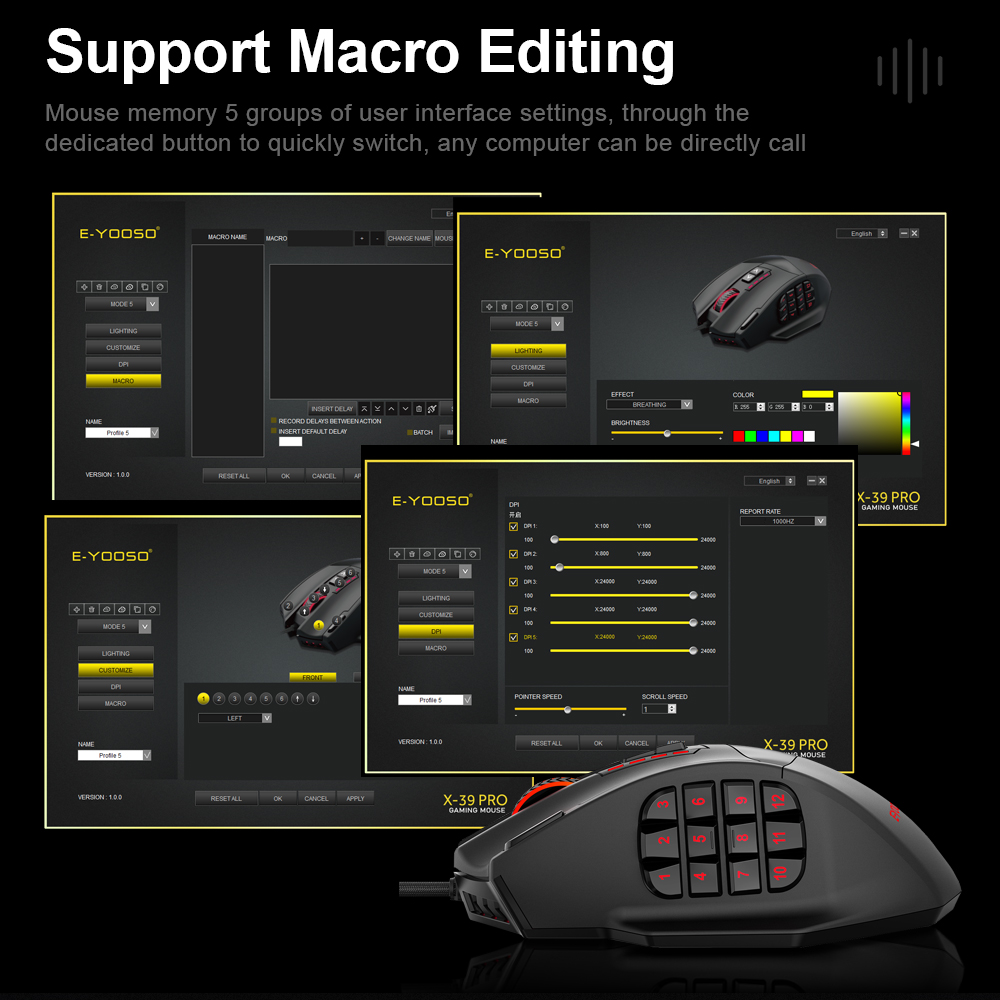 E-YOOSO X-39 USB Wired RGB Gaming Mouse 24000 DPI SG8960 19 buttons ...