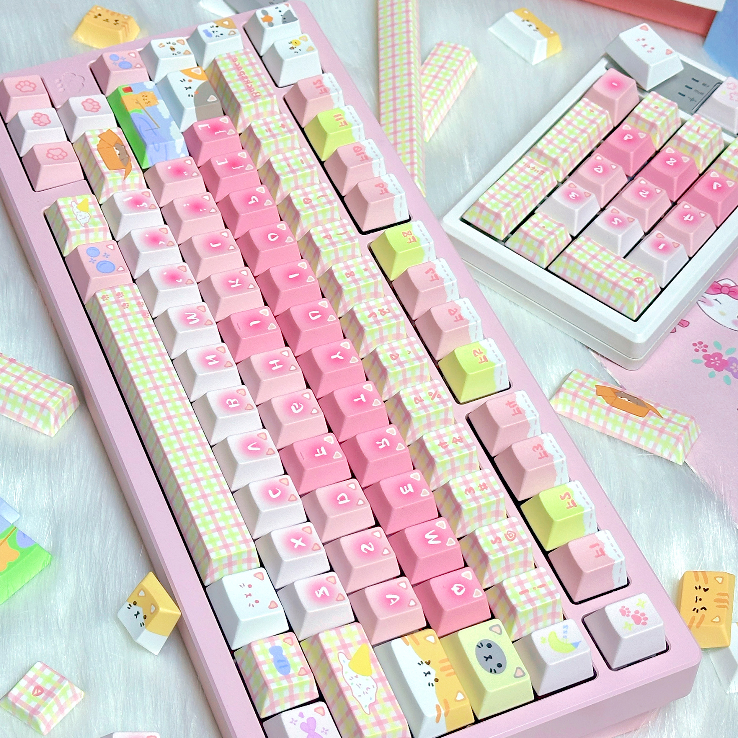 Kitty Party Keycaps Pink cute cat PBT Cherry Profile keycaps set for ...
