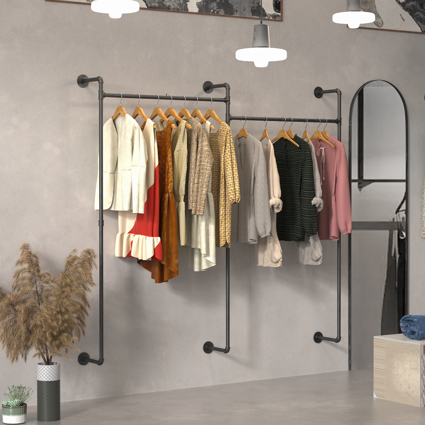 XL Industrial Wall Clothes Rack 80.7” Long Wall Mounted Hanging Clothes ...