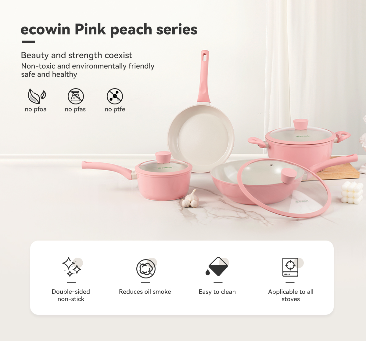 ecowin 11pcs Ceramic Rock Pink Cookware Set Non Stick Pan Set with ...