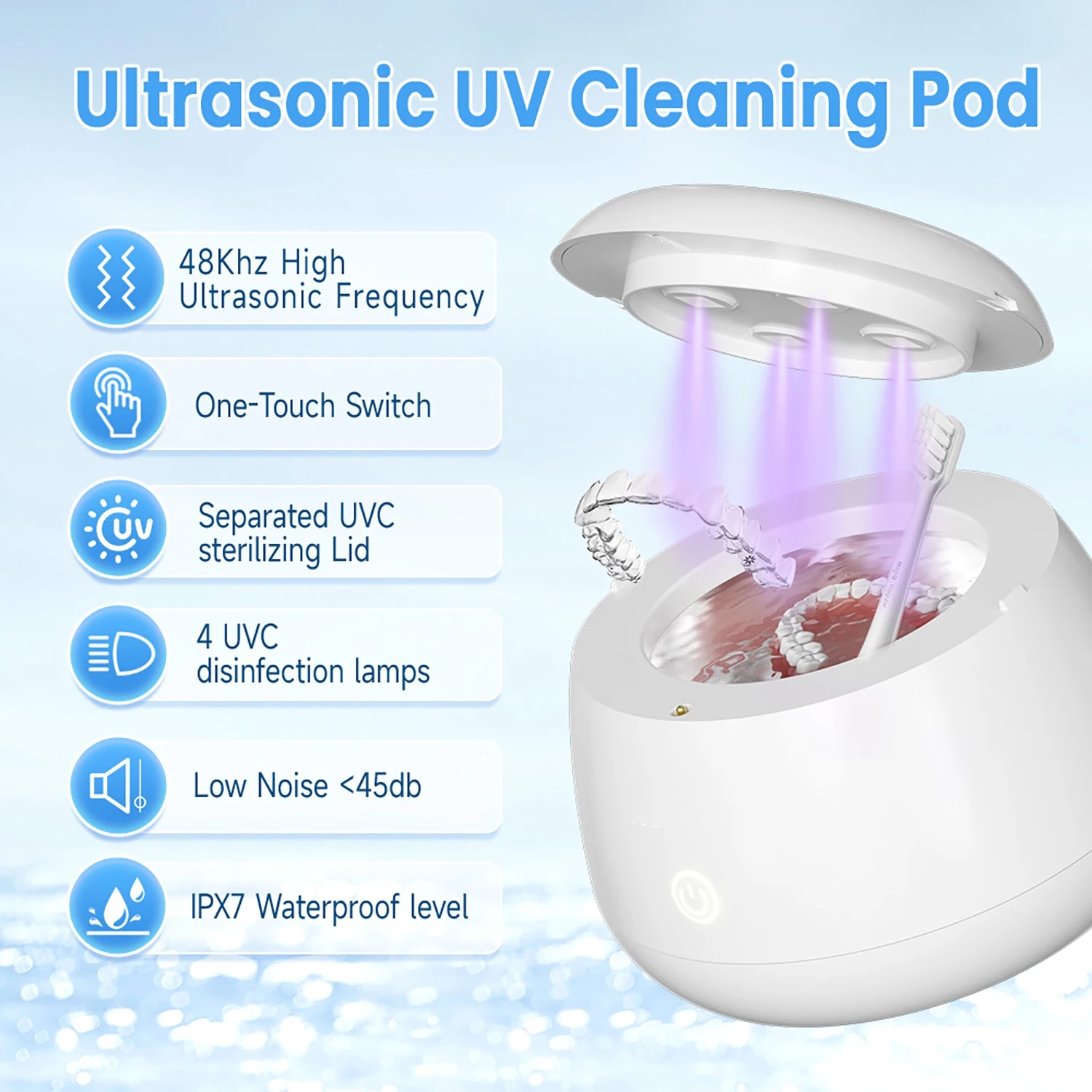 Dual-Mode UV Ultrasonic Cleaner - 200ML 99.99% Sterilizer for Retainers ...
