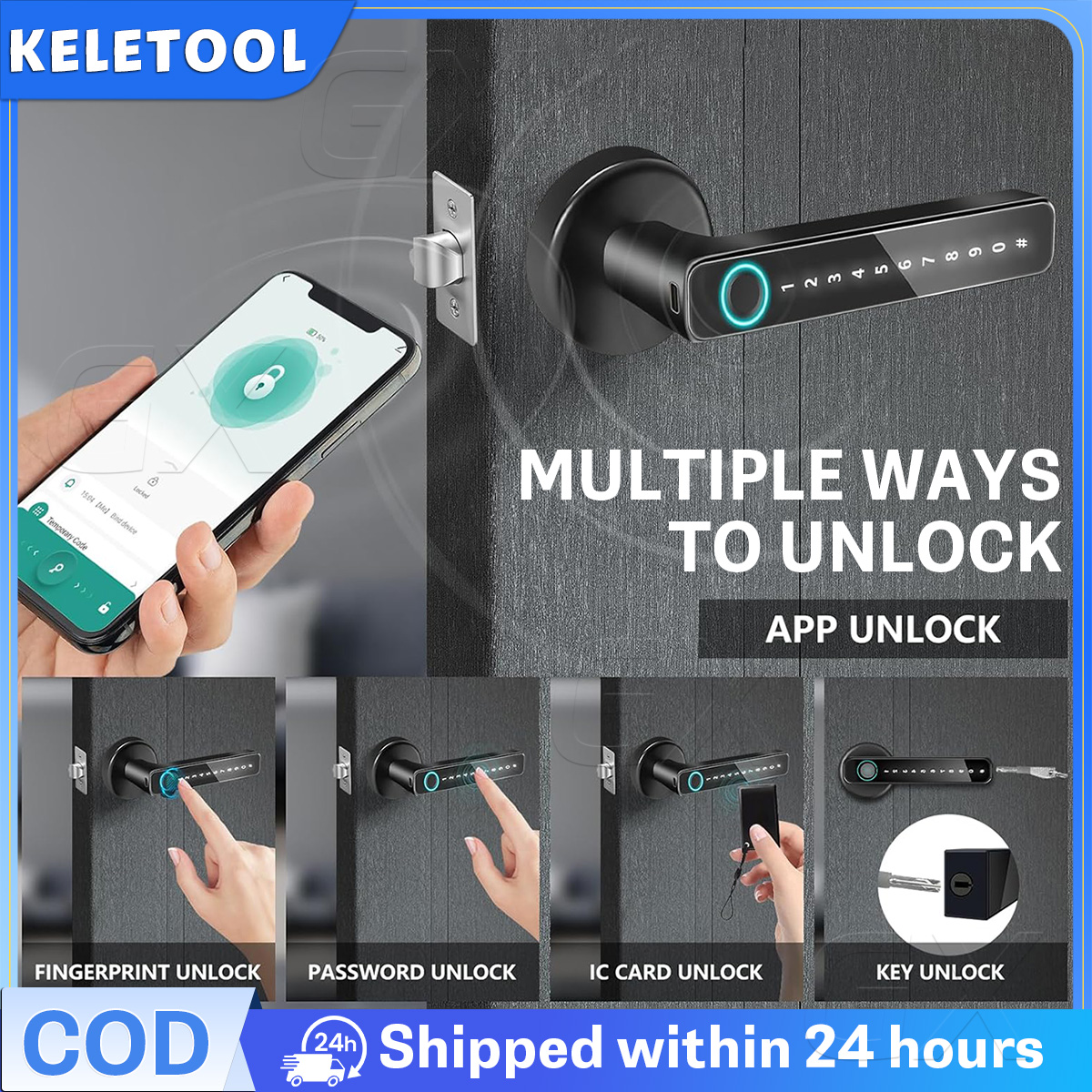 5 IN 1 Smart Fingerprint Door Lock Biometric Security Door Lock ...