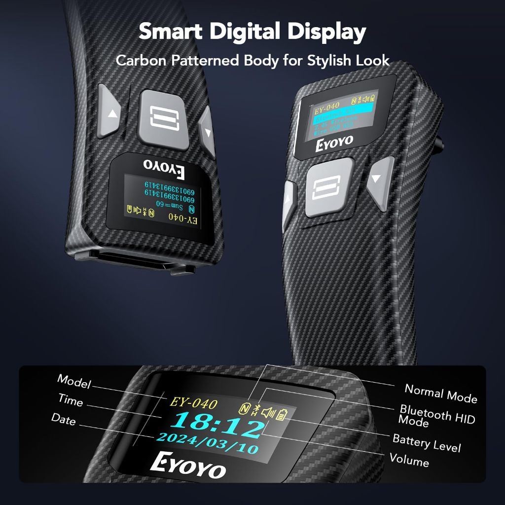 Eyoyo Portable Mini 1D 2D Barcode Scanner, Smart Digital Display to Set ...