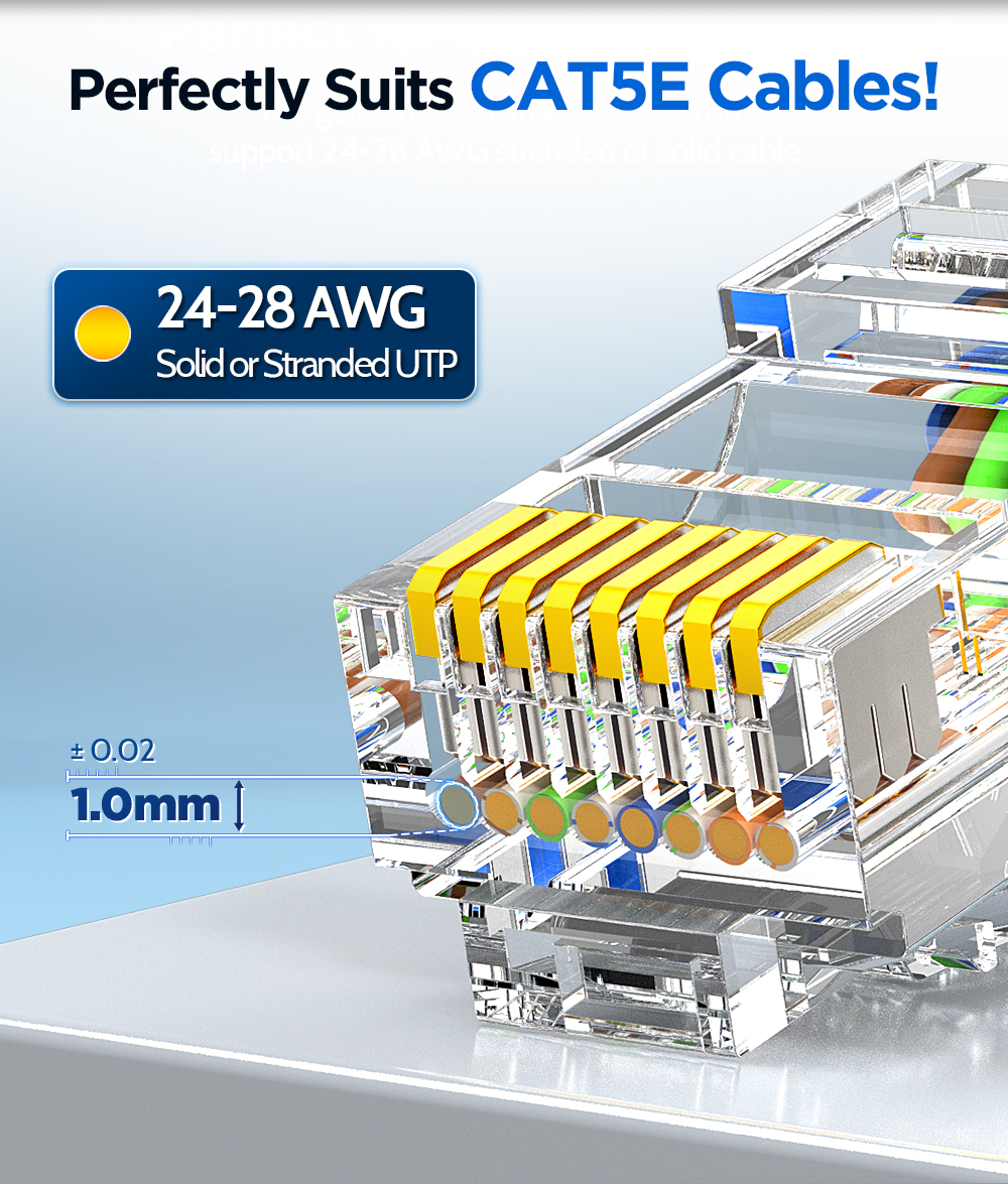 AMPCOM CAT5E RJ45 Connector Non-Pass Thru 8P8C Modular Ethernet Cable ...
