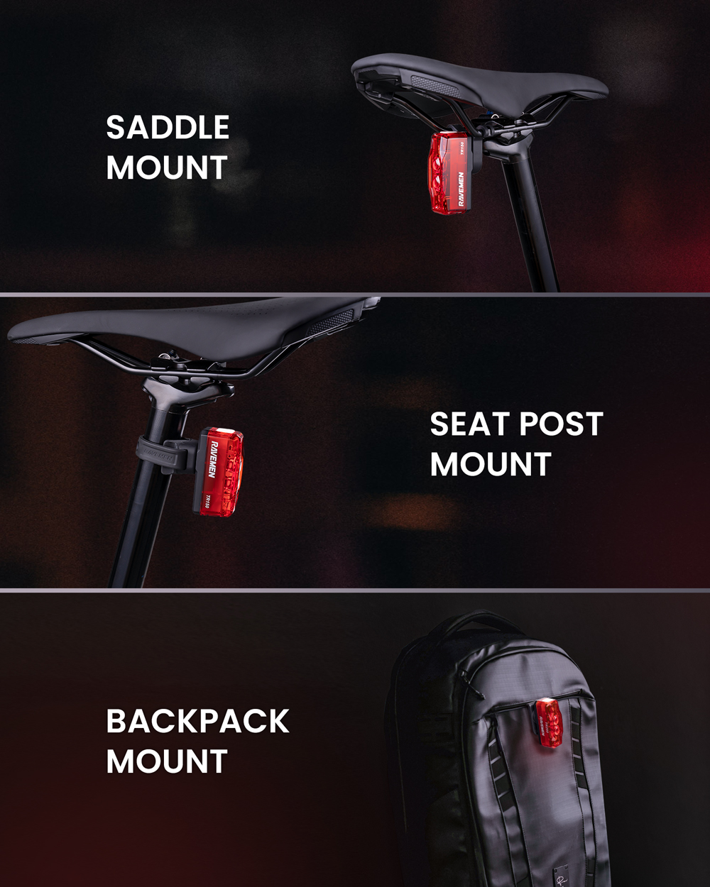Ravemen TR150 TR250 bike rear light led rechargeable usb c, 280 ...