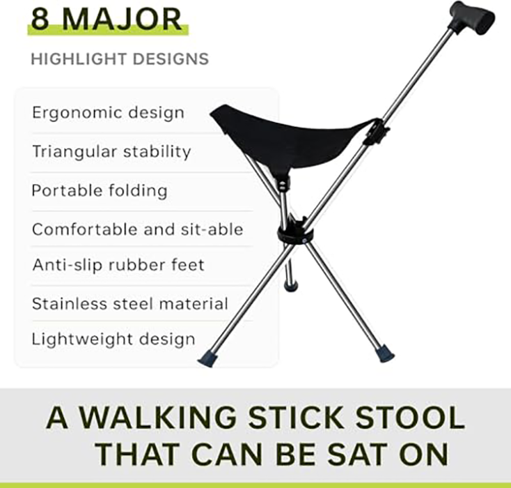 Folding Walking Stick With Seat Elderly Walking Aid 300-Pound Weight ...