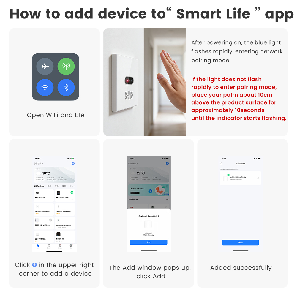 SMATRUL Tuya WiFi Hand Wave Switch Smart Light Wall EU Switch IR Sensor ...