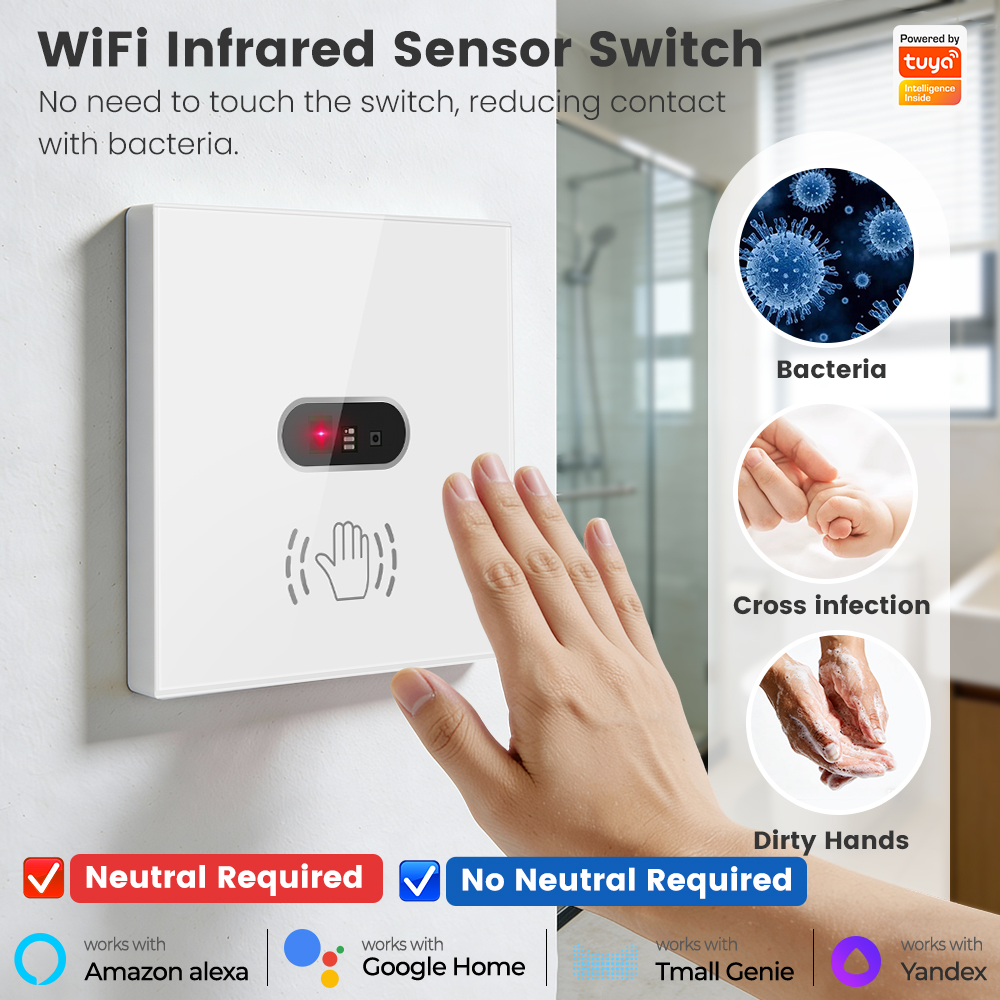 SMATRUL Tuya WiFi Hand Wave Switch Smart Light Wall EU Switch IR Sensor ...