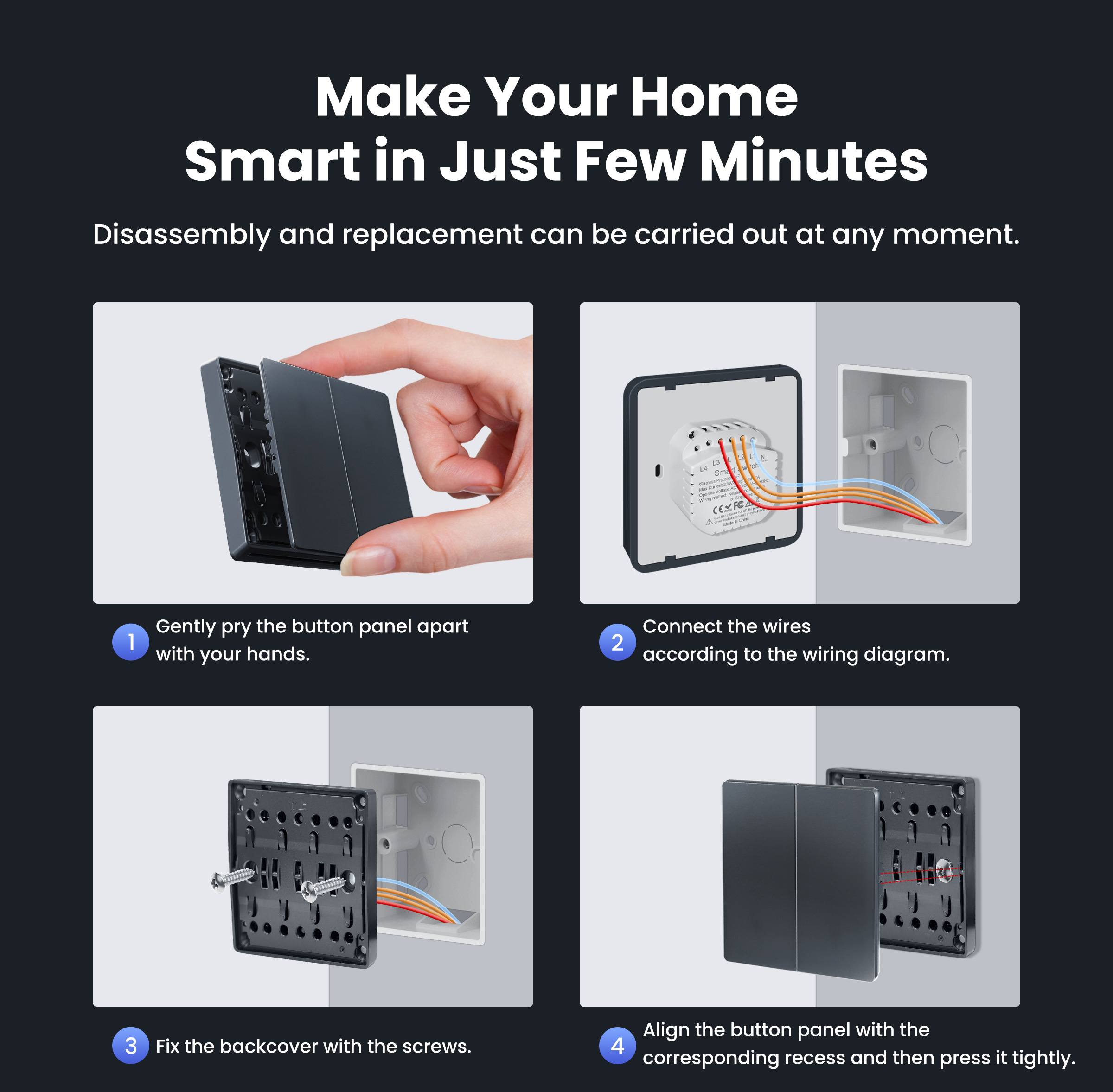 GIRIER Smart Light Switch Neutral Wire Required WiFi Push Button Wall ...