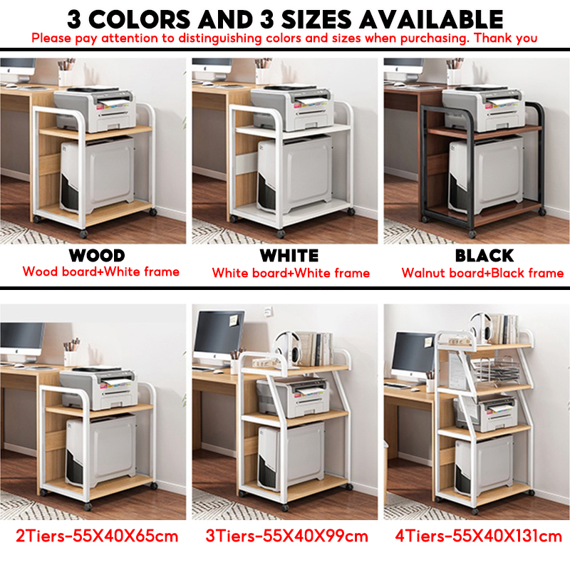 Movable Printer Rack Desk Side Storage Rack Book Shelf with Wheels File ...