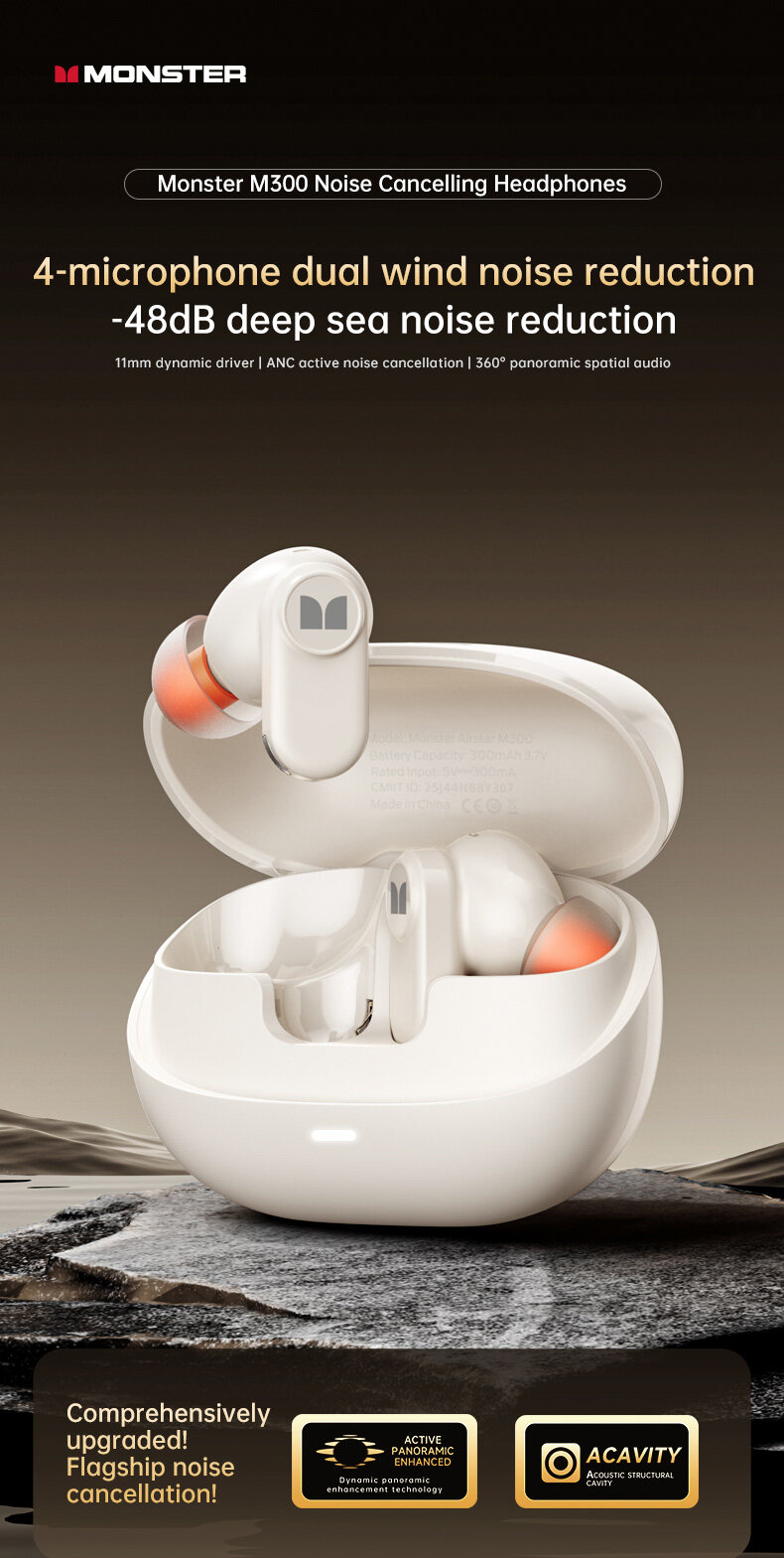 Monster AIRSTAR M300 Earphones OWS Wireless Bluetooth 5.4 Touch Control ...