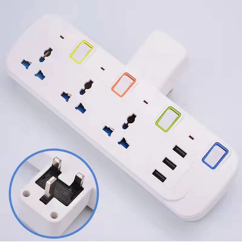 Power T-Adaport Multi Adaptor 3pin Universal Outlet USB Extension Plug ...
