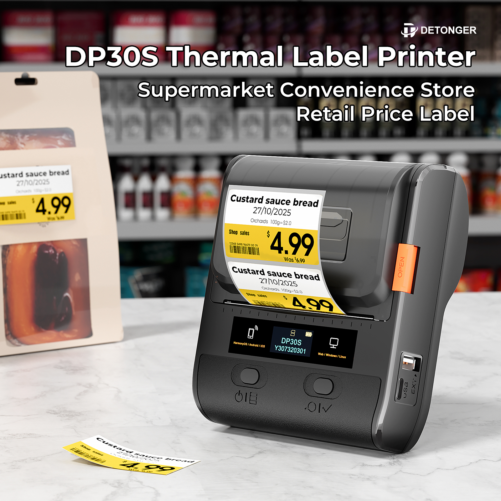 DETONGER DP30S 80mm Label Printer Self-adhesive Cardstock Price Tag ...