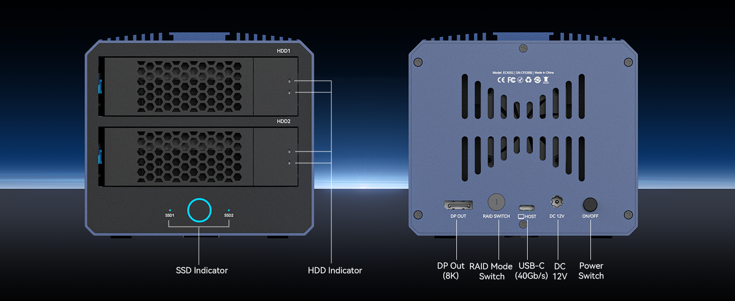 Acasis 40Gbps 4-Bay Hybrid HDD NVMe Enclosure (2 HDD + 2 SSD) Supports ...