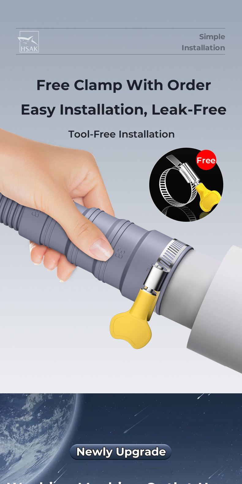 HSAK Universal Washing Machine Drain Outlet Hose 1M 2M 3M 4M Flexible ...