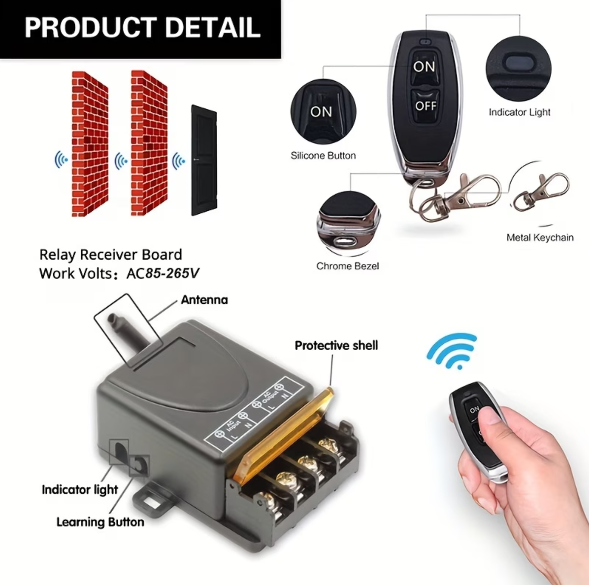 AC 110V-220V 30A Relay Wireless Remote Control Switch System RF 433Mhz ...