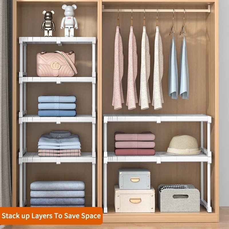 【SG STOCK】 Wardrobe Layered Partition Cabinet Compartment Retractable ...