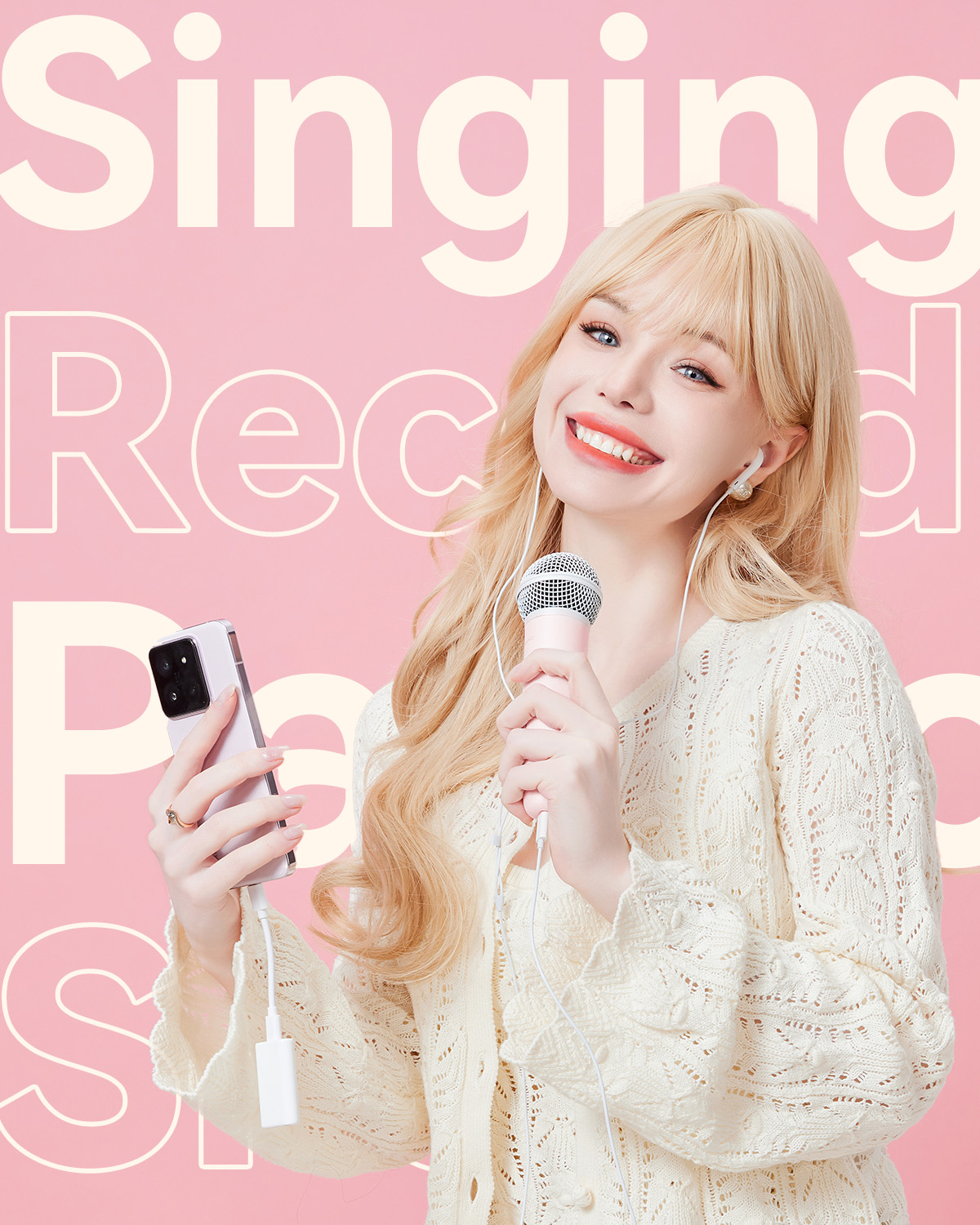 Sing & Record microphone with Earphone Feedback, karaoke Mic Works with ...
