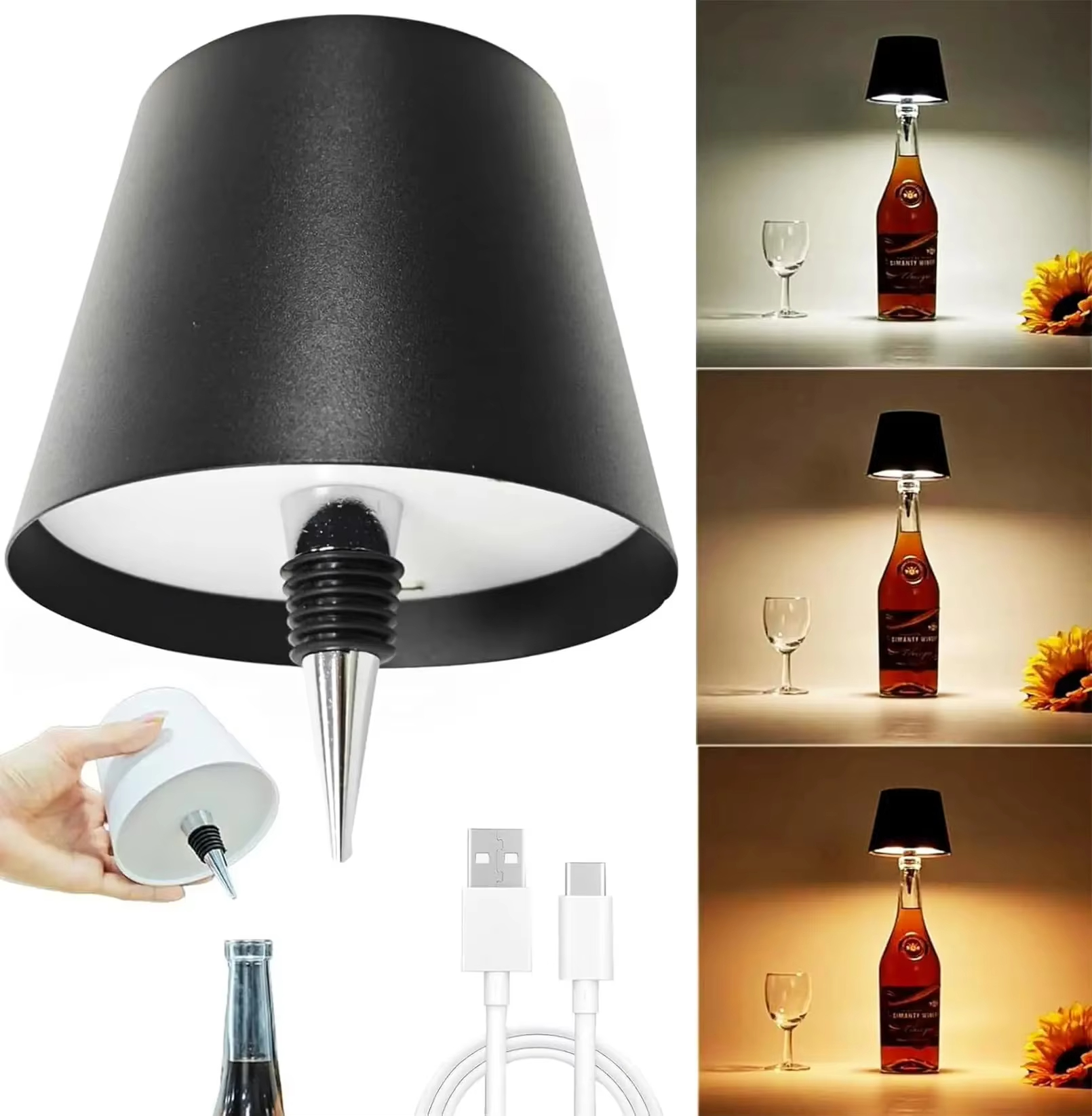 Wireless Wine Bottle Lamp - Touch Table Lamp, LED Insert Turns Any ...