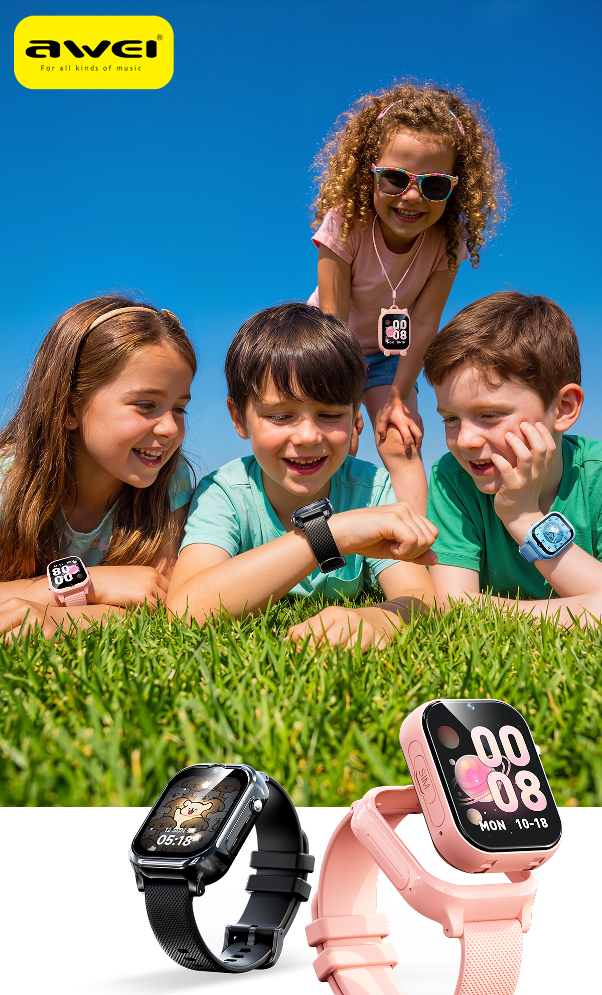 Awei Kids Smart Watch With Camera GPS Tracker 4G Watch For Kids With ...