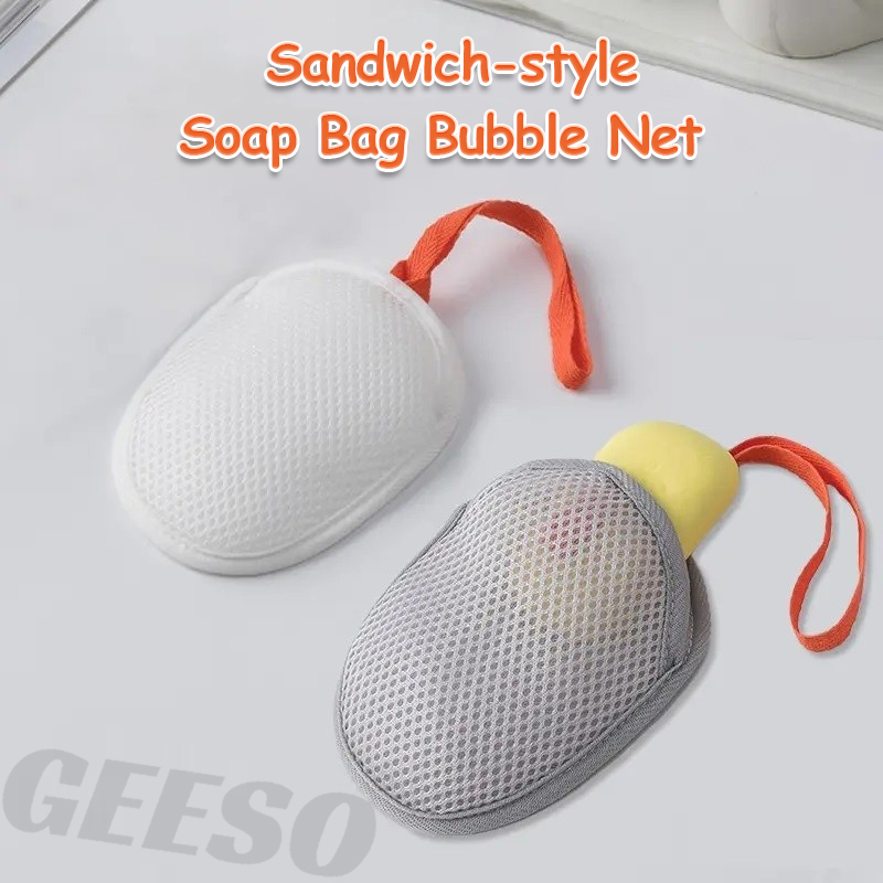 GEESO Double-sided Soap Foaming Net Handmade Bathroom Facial Cleanser ...