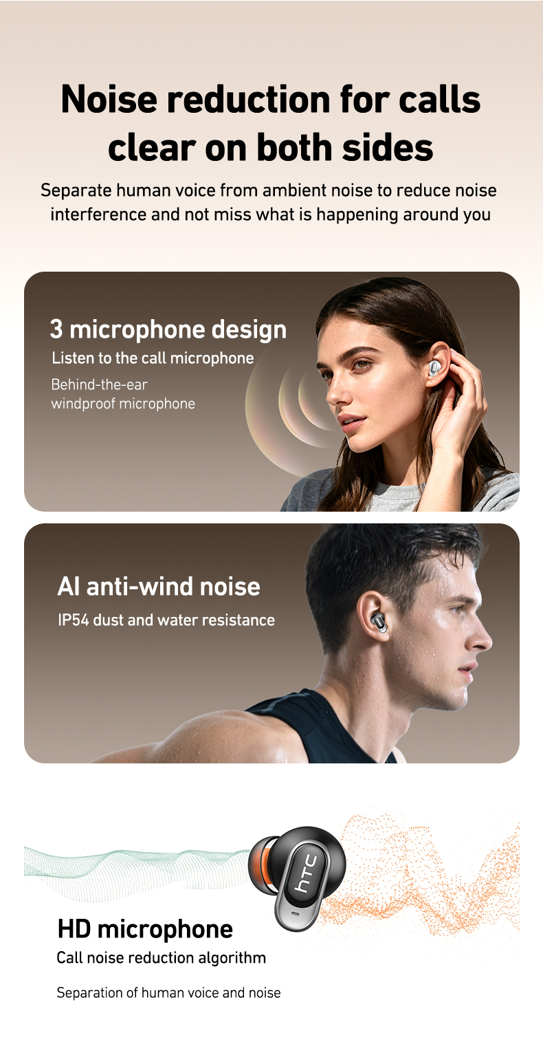 HTC NE79 Bluetooth 6.0 Earbuds with Mic – Real-Time Translation, HiFi ...