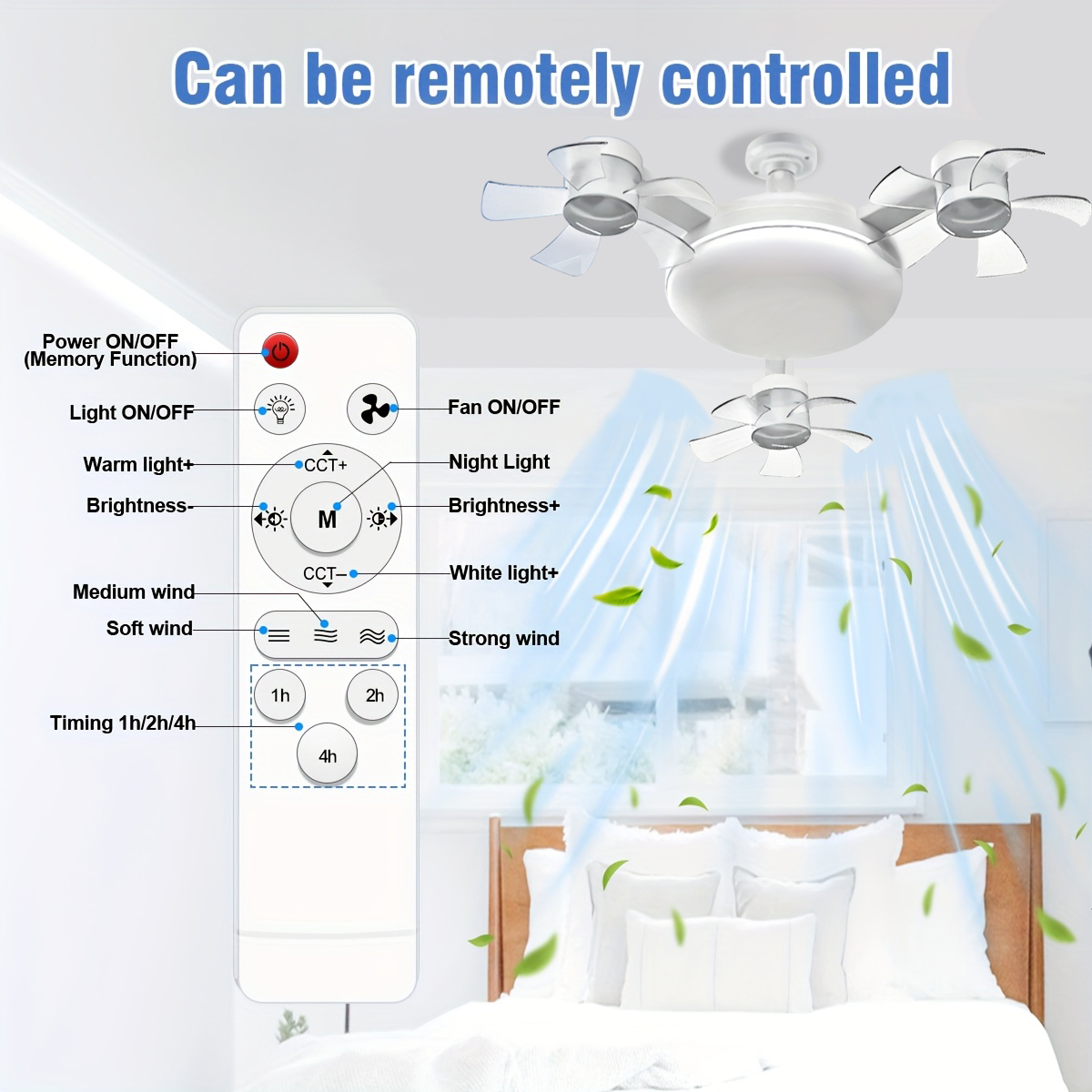 Remote Control Fan Light E27 Base Drone Design 3 Color Changing LED ...