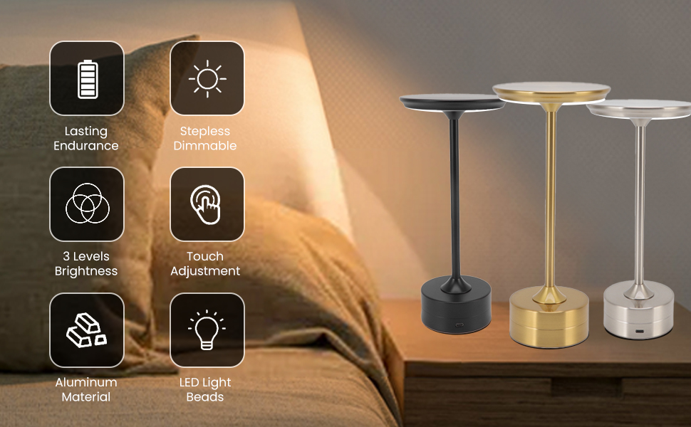 Portable Wireless LED Table Lamp Touch Sensor USB Rechargeable Night ...